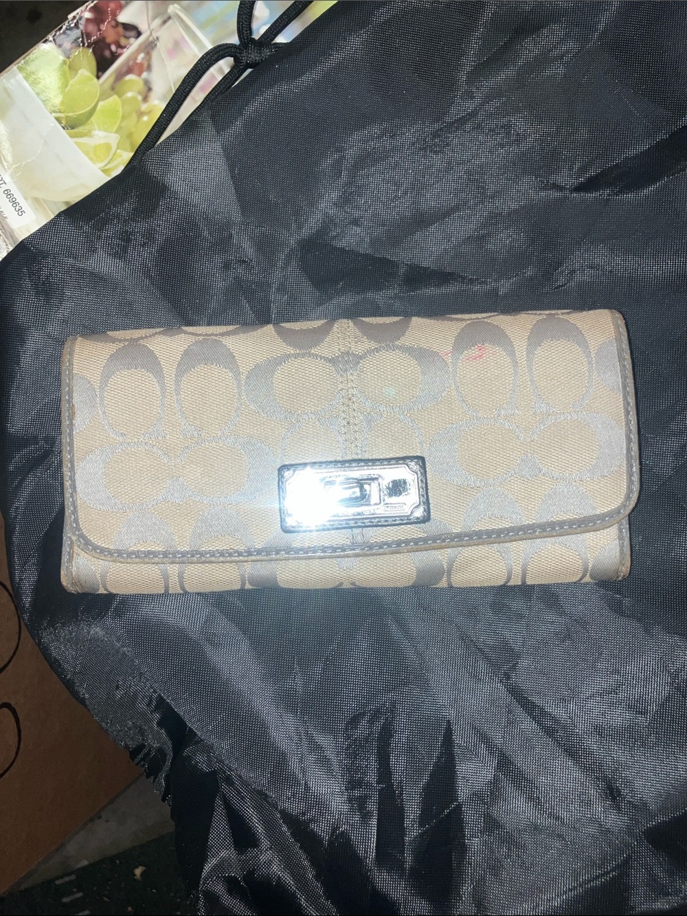 Coach Beige/Tan Signature Canvas Turn-Lock Wallet